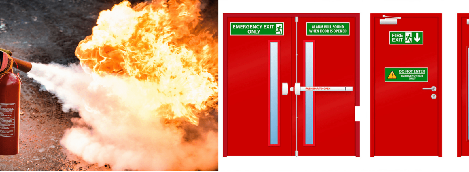 Fire suppression demonstration beside fire door systems